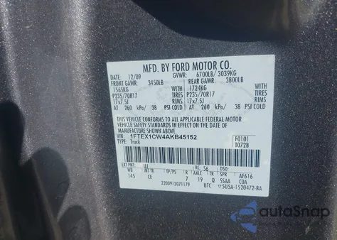 2010 Ford F-150 Stx/Xl z USA, uszkodzony, nr VIN 1FTEX1CW4AKB45152